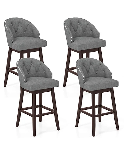 Costway 31" Bar Stools Set of 4 with Rubber Wood Frame Swivel Seat Footrest and Rivet