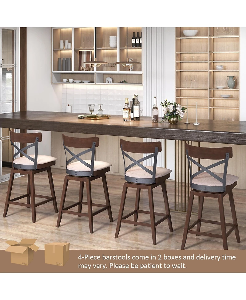 Costway Wooden Swivel Bar Stools Upholstered Counter Height Dining Chairs