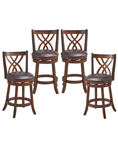 Costway Set of 4 Swivel Bar Stools Counter Height Dining Pub Chairs with Rubber Wood Legs