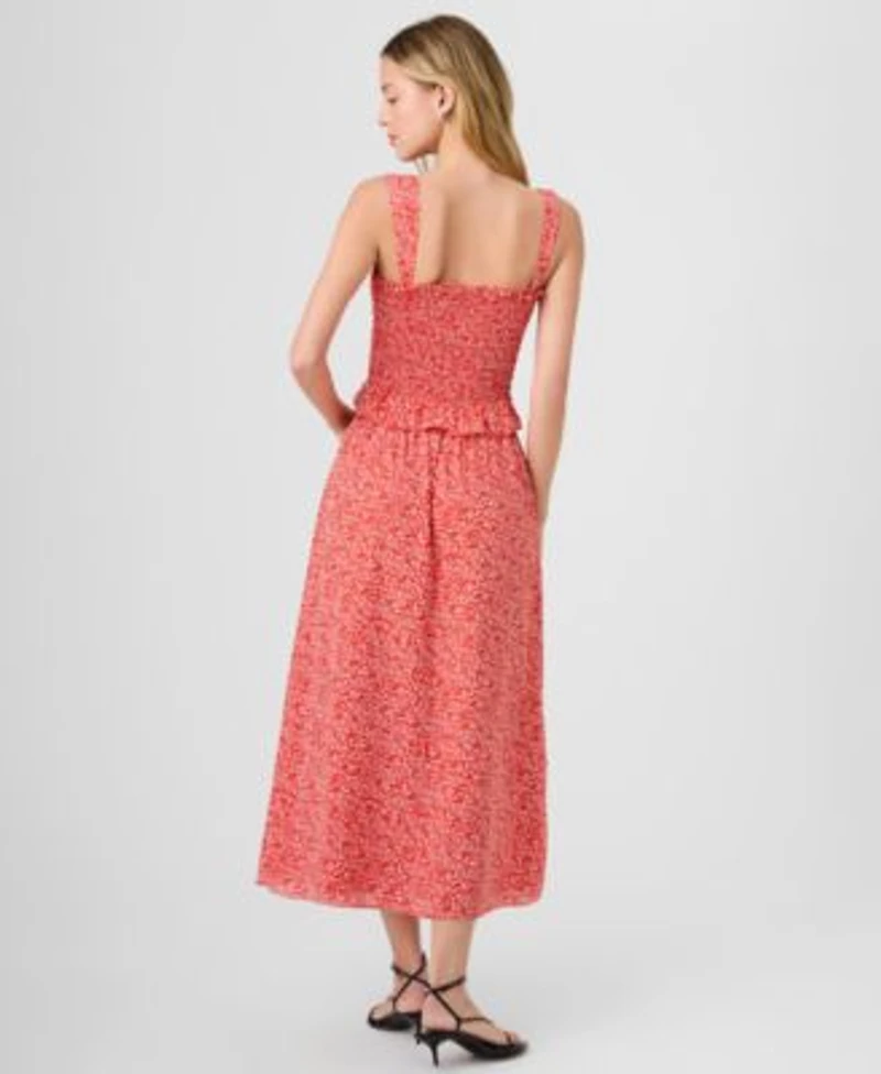 French Connection Womens Floral Print Smocked Top Midi Skirt