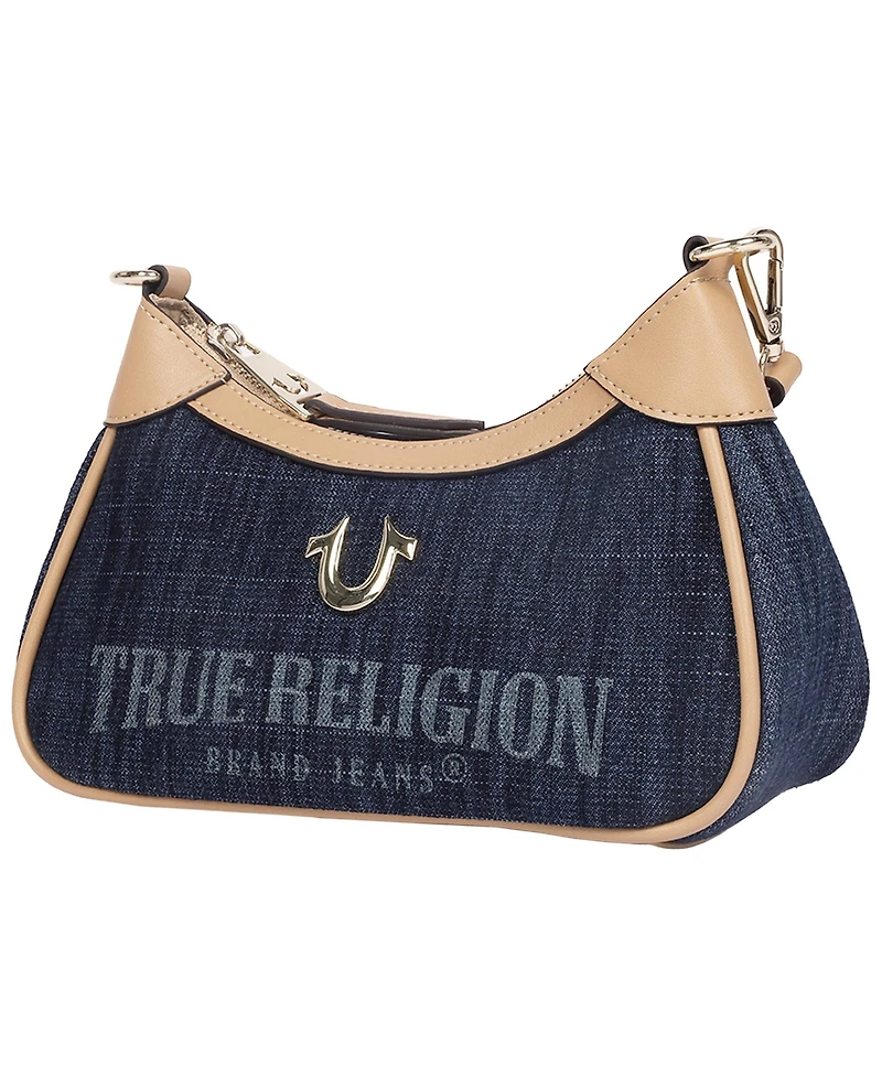 True Religion Blair Denim and Pu Shoulder Bag Logo Mini with Detachable Strap