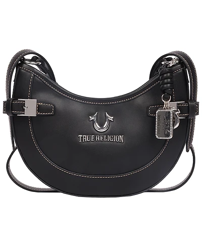 True Religion Blake Smooth Pu Belted Hobo Bag – Women's Faux Leather Shoulder and Crossbody Handbag