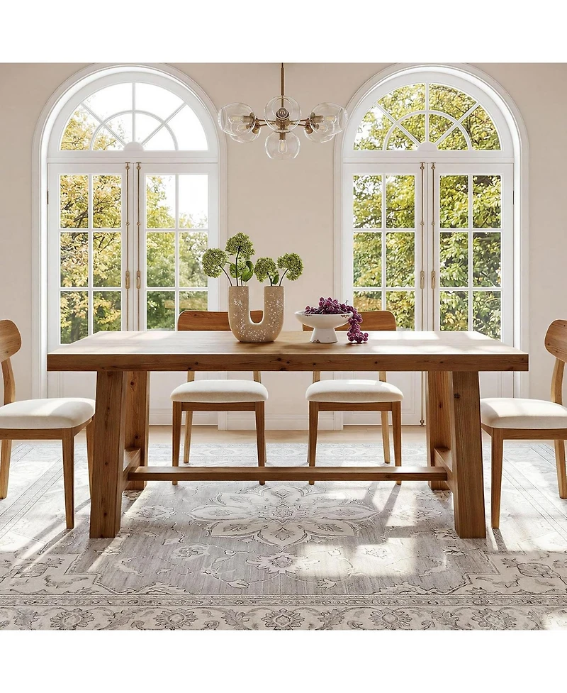 Tribesigns 63-Inch Solid Wood Dining Table, Farmhouse Kitchen Table for 4-6 People, Thick Top and Trestle Base