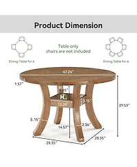 Tribesigns 47" Solid Wood Round Dining Table for 4-6, Farmhouse Circle Kitchen Table with Unique Curved Legs