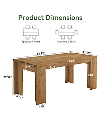 Tribesigns 63 Inches Solid Wood Dining Table for 4-6, Farmhouse Rectangular Kitchen Dinner Table with Heavy-Duty Legs