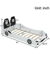 Sailvan Twin Race Car Bed Frame with Under-Bed Led Lighting and Upholstered Backrest