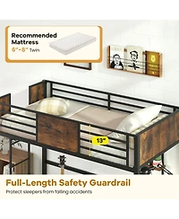 Slickblue Twin Loft Bed Frame with Ladder and Full Safety Guardrails