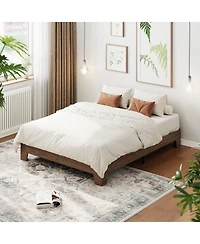 Homfan Wood Platform Bed Frame with Underbed Storage and Wood Slats