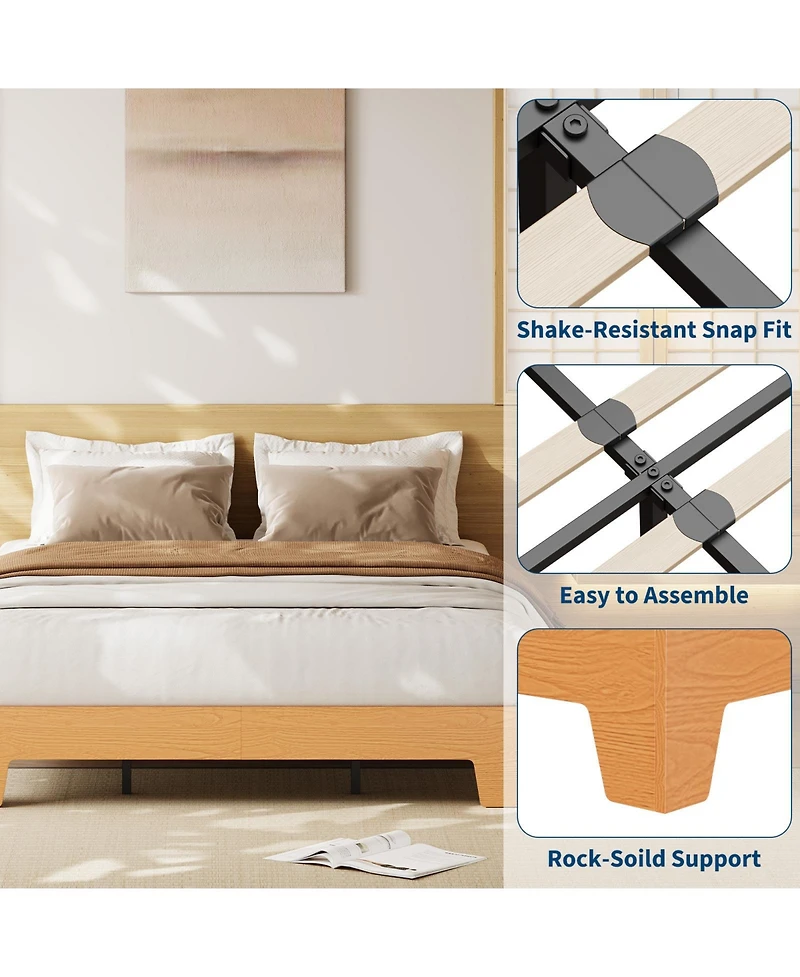 Homfan Wood Platform Bed Frame with Underbed Storage and Wood Slats, No Box Spring Needed