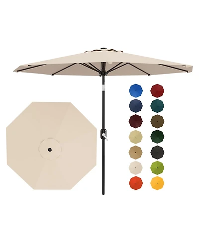 homfan 9ft Outdoor Patio Umbrella, Waterproof and Uv Protected, 8 Durable Ribs, Crank Push Button Tilt, Easy Setup, for Garden, Deck Pool