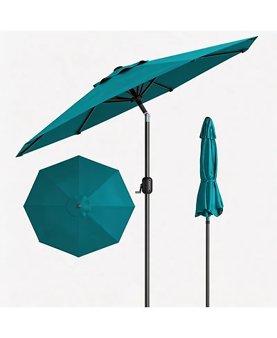 homfan 9ft Outdoor Patio Umbrella, Waterproof and Uv Protected, 8 Durable Ribs, Crank Push Button Tilt, Easy Setup, for Garden, Deck Pool