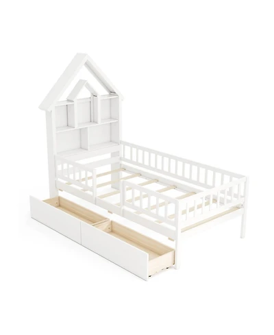 Slickblue Kids Montessori House Bed with Storage Headboard