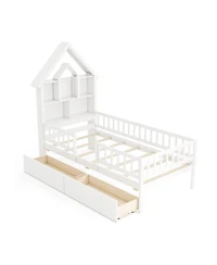 Slickblue Kids Montessori House Bed with Storage Headboard