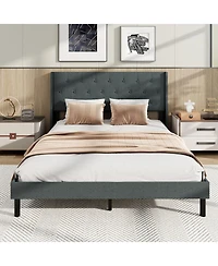 Slickblue Wingback Upholstered Bed Frame with Button Tufted Headboard and Mattress Foundation