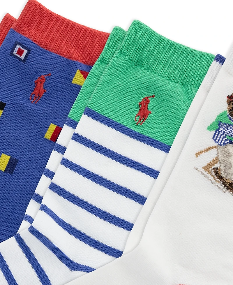Polo Ralph Lauren Boys' 4-11 Sailing Bear Socks, 3-Pack