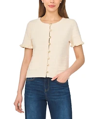 CeCe Women's Crewneck Short-Sleeve Cardigan Sweater