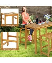 Gymax 7piece Acacia Wood Bar Table Set 45'' Rectangular Dining Table and 6 Stools