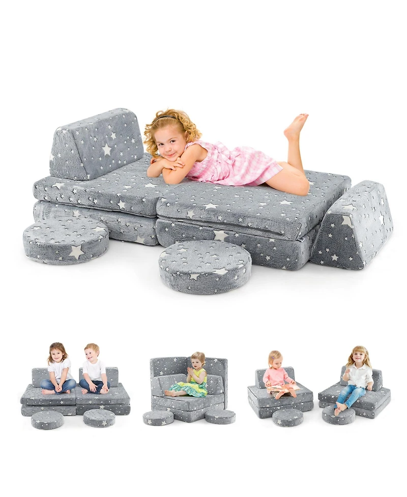 Gouun Modular Kids Play Couch Set with Glow-in-the-Dark Pattern and Handles