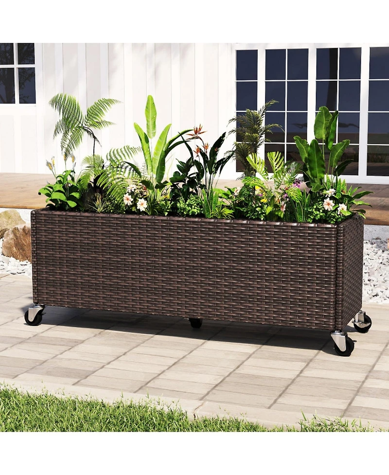 Gouun Pe Rattan Patio Planter Box on Wheels with Bed Liner