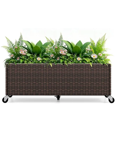 Gouun Pe Rattan Patio Planter Box on Wheels with Bed Liner