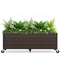 Gouun Pe Rattan Patio Planter Box on Wheels with Bed Liner