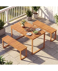 Gymax 3 piece Acacia Wood Picnic Set 43.5'' Outdoor Dining Table w/2 Benches for Yard