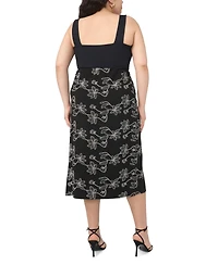 Vince Camuto Plus Floral Embroidered Pull-On Midi Skirt