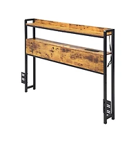Sugift Full Size Headboard with Led Lights and 2 Storage Shelves, Freestanding Headboard with Charging Station for Various Bed Frames