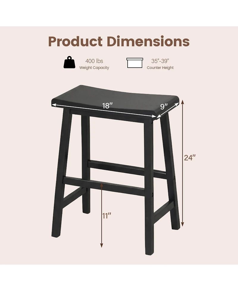 Gymax Solid Wood Saddle Bar Stools Set of Backless Wooden Barstools with Footrests