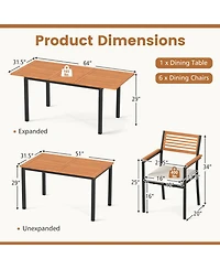 Gouun 7-Piece Expandable Acacia Wood Patio Dining Set with Cushions and Umbrella Hole