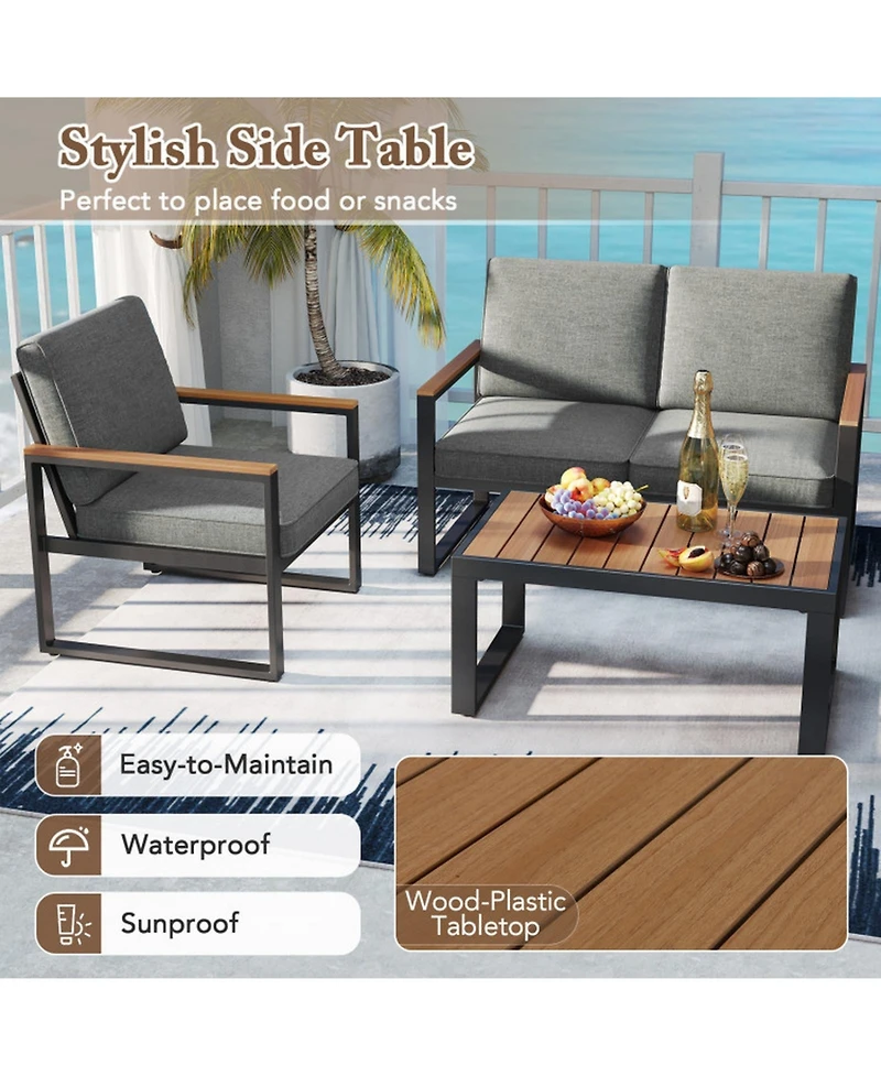 Gouun 4-Piece Aluminum Patio Conversation Set with Cushions and Coffee Table