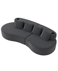 Rainsken 3-Person Modular Half Moon Sofa, Sleek Curved Sectional Couch with Chenille Fabric, Cup Holders and Side Storage Pockets for Living Room