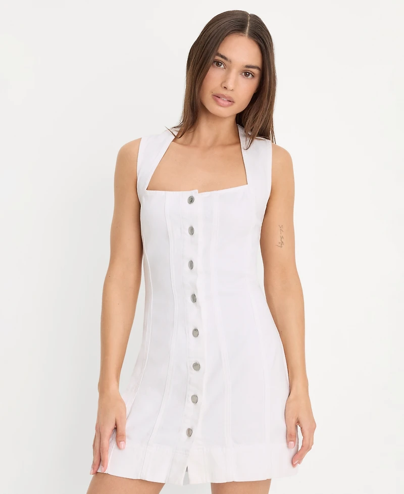 Good American Women's Button Front Square Neck Mini Dress