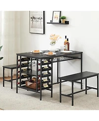 gaomon 3-Piece Dining Set: Table, 2 Benches, Wine Rack and Storage Shelf