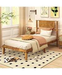 Slickblue Acacia Wood Platform Bed Frame with Headboard Mid Century Style