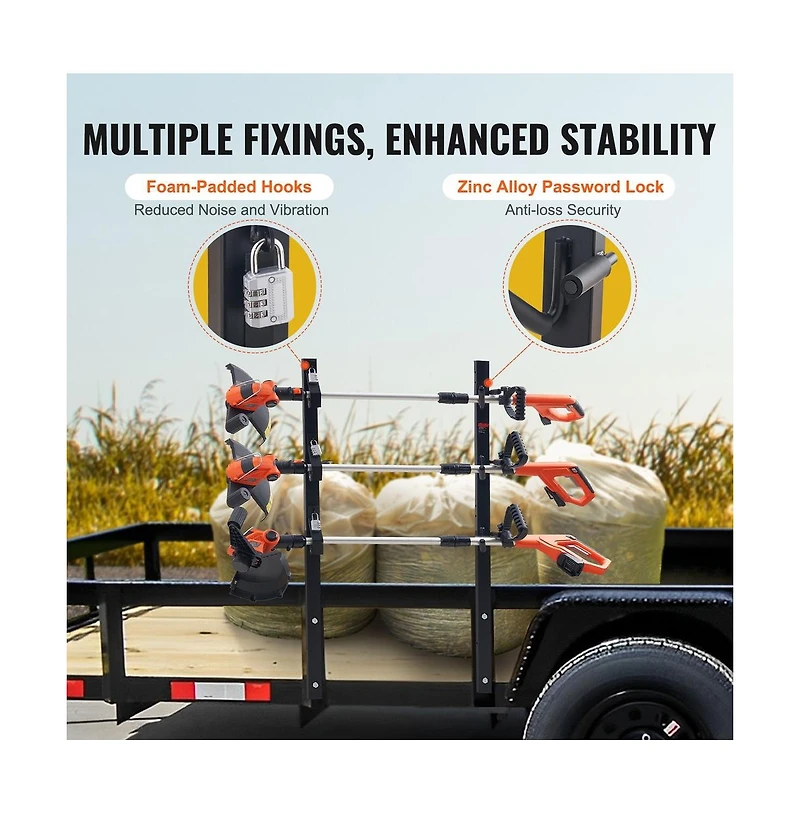 Sugift 3 Place Trimmer Rack Locking Holder for Landscape Trailer