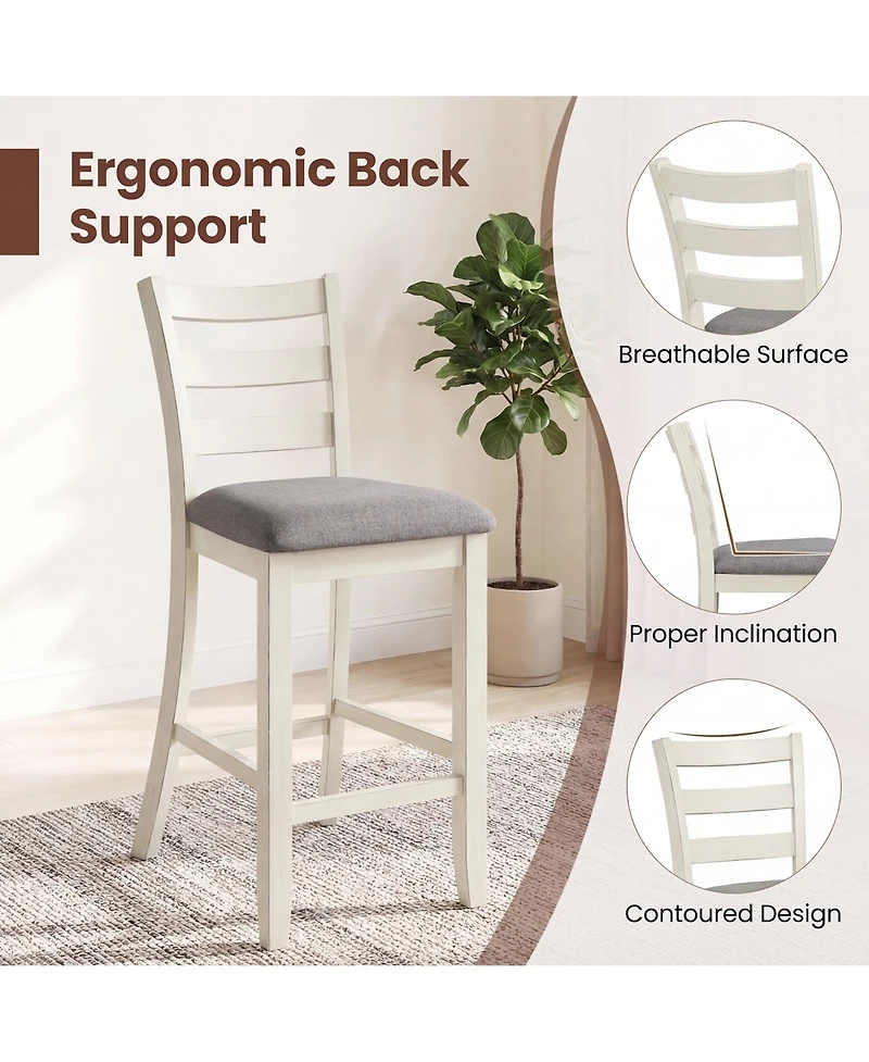 Gymax Bar Stools Set of Upholstered Counter Height Barstools with Padded Seat Footrest