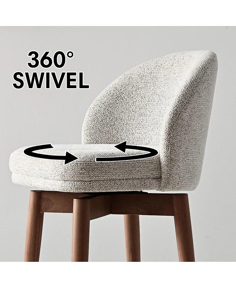 Maison Boucle Set of 4 Chenille Swivel Counter Height Stools, Walnut Wood Legs