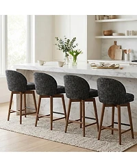 Maison Boucle Set of 4 Chenille Swivel Counter Height Stools, Walnut Wood Legs
