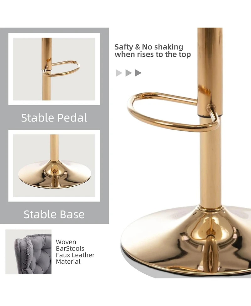 Rainsken Swivel Velvet Bar Stools Set of 2, Adjustable Counter Height Chairs with Chrome Footrest and Base for Kitchen Island, Home Pub