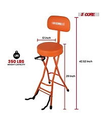 5Core Guitar Stool 3.15" Padded Chair w Backrest Foldable Music Seat Built in Foot Rest Guitar Stand