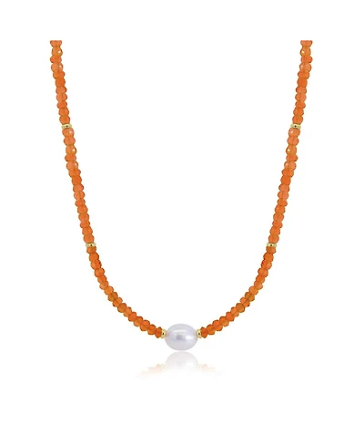 The Lovery Carnelian Bead Pearl Necklace 14K Gold