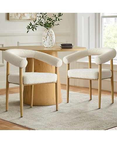 Maison Boucle Dining Chairs Set of 2, Wood-Look Metal Legs, Modern Armchair