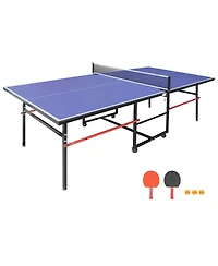 Rainsken 8FT Mid-Size Table Tennis Table, Foldable and Portable Ping Pong Table Set with Net, 2 Table Tennis Paddles and 3 Balls for Family Game