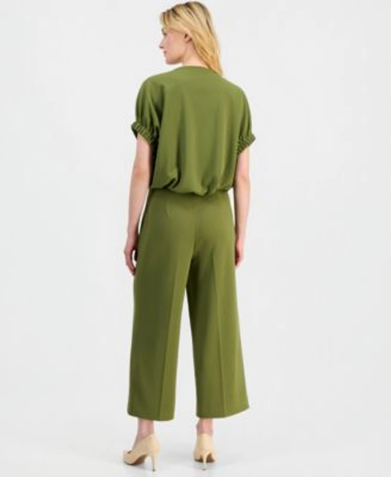 Anne Klein Womens Dolman Sleeve Bubble Hem Top High Rise Cropped Wide Leg Pants