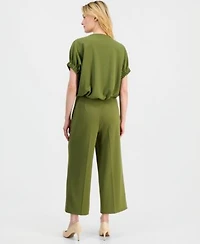 Anne Klein Womens Dolman Sleeve Bubble Hem Top High Rise Cropped Wide Leg Pants