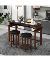 Gymax 3-Piece Home Bar Set Counter Height Bar Table with 2 Upholstered Bar Stools