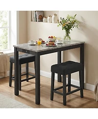 Gymax 3 Pcs Bar Table Set with Charging Station Modern Counter Height Breakfast