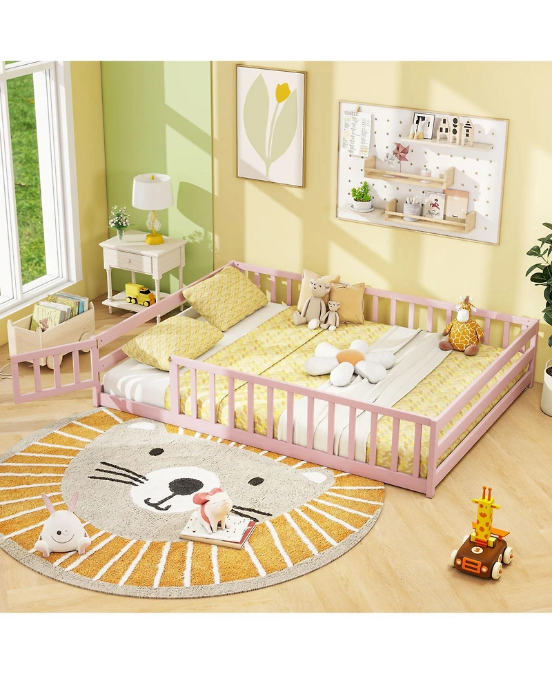 Slickblue Kids Floor Bed with Full Safety Guardrails, Low Height Platform Frame