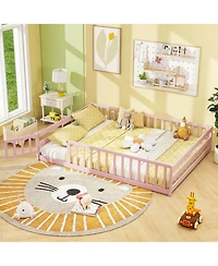 Slickblue Kids Floor Bed with Full Safety Guardrails, Low Height Platform Frame